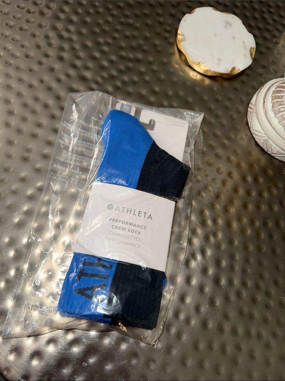 NWT Athleta  Royal Blue & Black Performance Crew Socks M/L